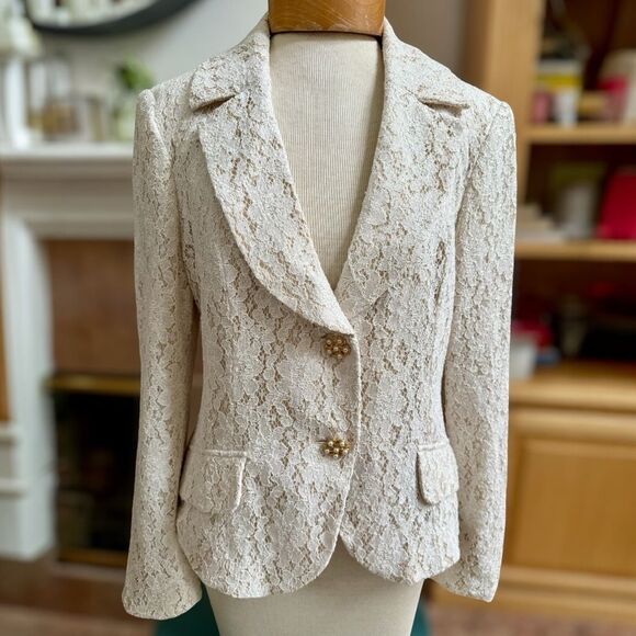 Vintage ABR New York Nites lace blazer. Antique white blazer size M. - Picture 1 of 7